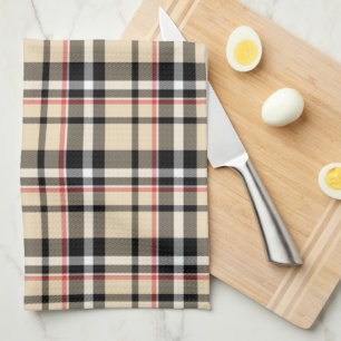 Linge De Cuisine Chic Rouge Beige Noir Blanc Plaid Stripes Motif