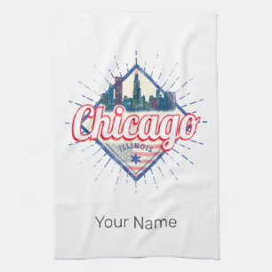 Linge De Cuisine Chicago Illinois États-Unis Retro Skyline États-Un