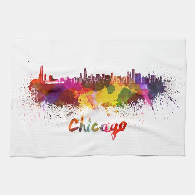 Linge De Cuisine Chicago skyline in watercolor (Horizontal)