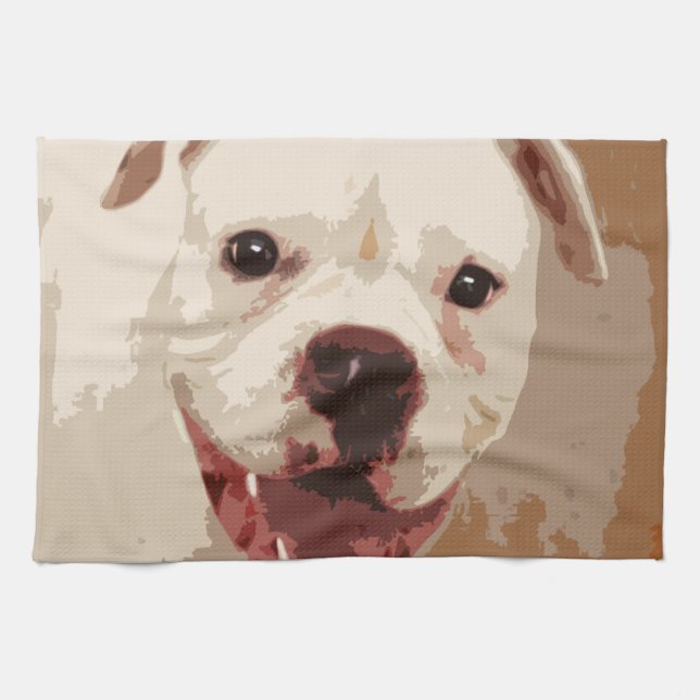 Linge De Cuisine chien blanc de boxeur (Horizontal)