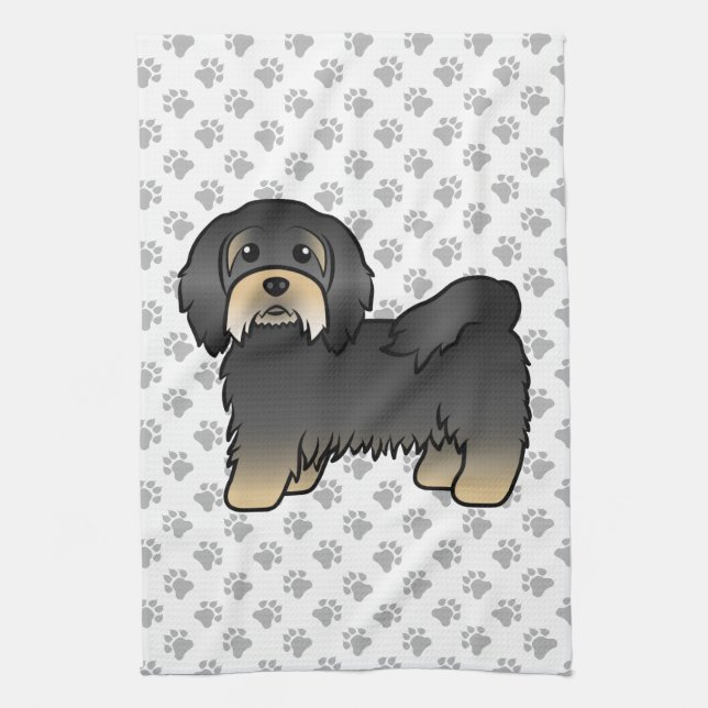 Linge De Cuisine Chien Caricature Cute, Noir Et Tan Havanais (Vertical)