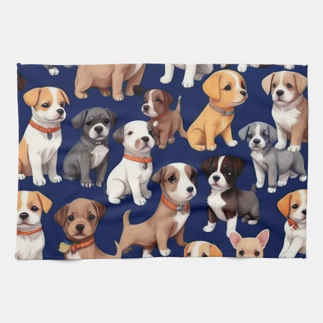 Linge De Cuisine Chien Chien Chien bleu de la marine Design Motif (Horizontal)
