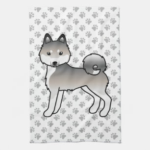 Linge De Cuisine Chien de dessin animé mignon Klee Kai d'Alaska gri