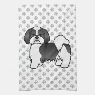 Linge De Cuisine Chien de dessin animé mignon Lhasa Apso noir et bl