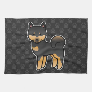 Linge De Cuisine Chien de dessin animé Shiba Inu noir et feu