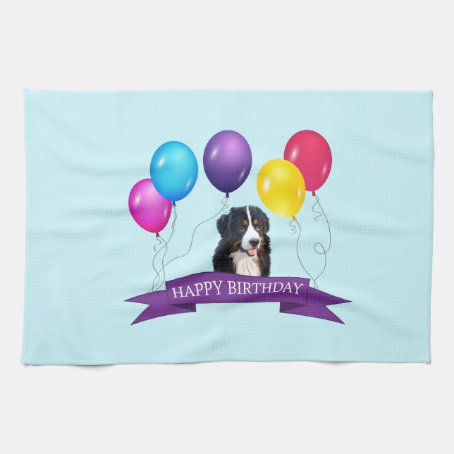 Linge De Cuisine Chien de Montagne bernois Joyeux anniversaire (Horizontal)