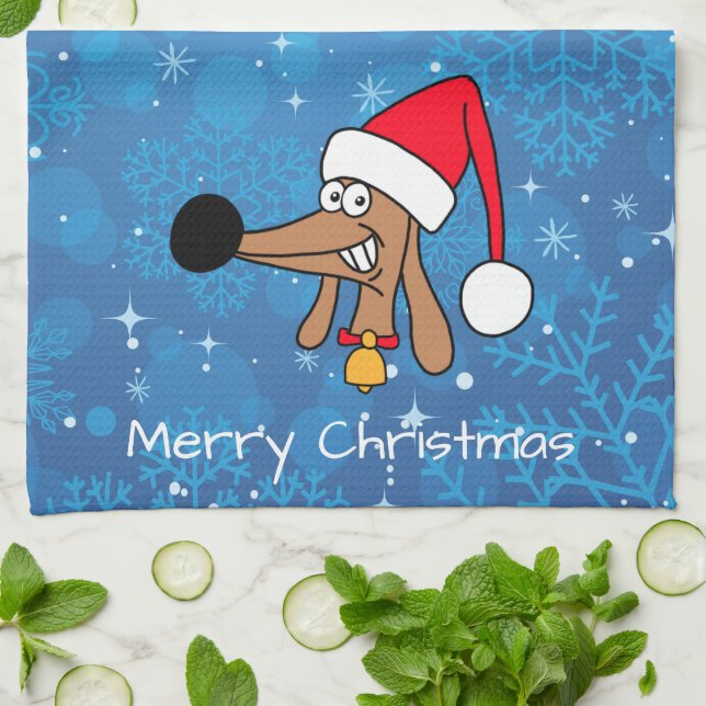 Linge De Cuisine Chien de Noël Festif (Plié)