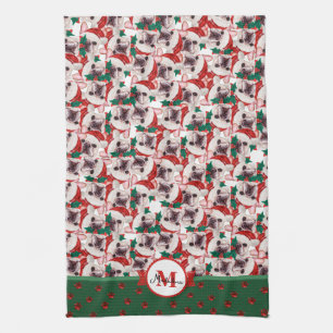 Linge De Cuisine Chien de Noël Français Monogram