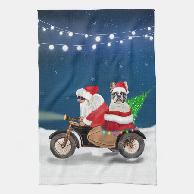 Linge De Cuisine Chien de Noël Père Noël (Vertical)