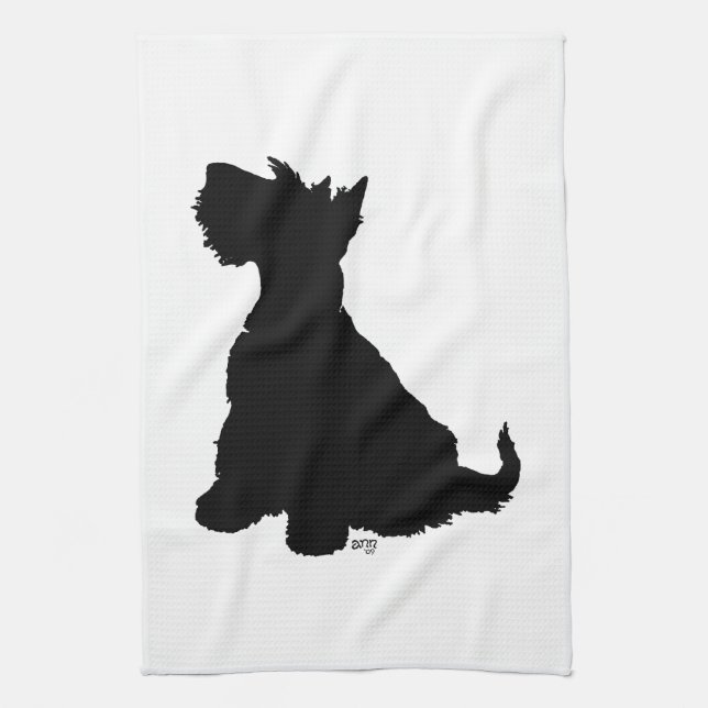 Linge De Cuisine Chien écossais assis (Vertical)