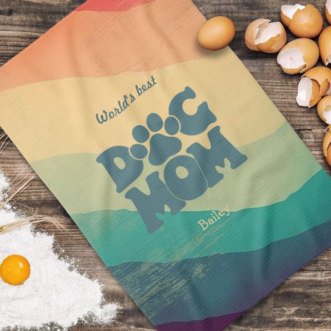 Linge De Cuisine Chien Maman Retro Super Rainbow Personnalisé (Créateur téléchargé)