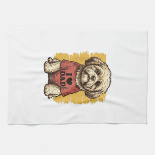 Linge De Cuisine Chien Mignon J'Aime Papa Gravure Vintage Vector De