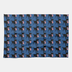 Linge De Cuisine Chien noir de laboratoire avec le drapeau