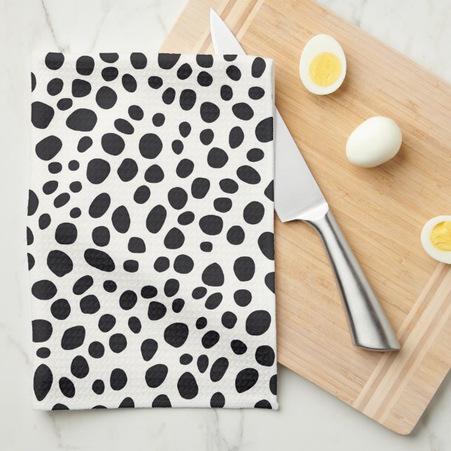 Linge De Cuisine Chien noir et blanc Dalmatien Motif Abstrait (Quart Plié)