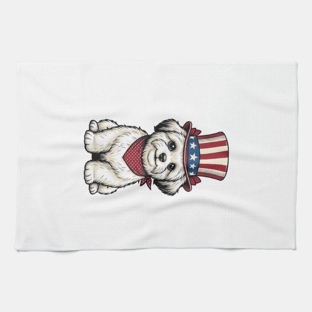 Linge De Cuisine Chien Patriotique Gravure Vintage Design Vectoriel (Horizontal)