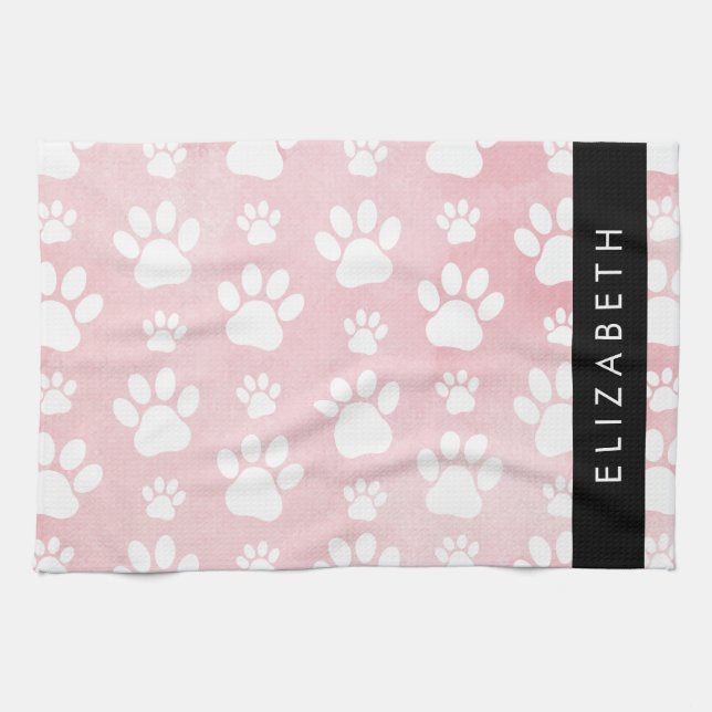 Linge De Cuisine Chien Paws, White Paws, Aquarelles roses, Votre No (Horizontal)