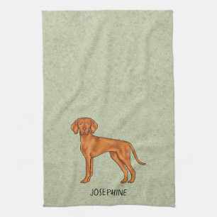 Linge De Cuisine Chien Pointer Mignon Vizsla Hongrois Avec Nom Vert