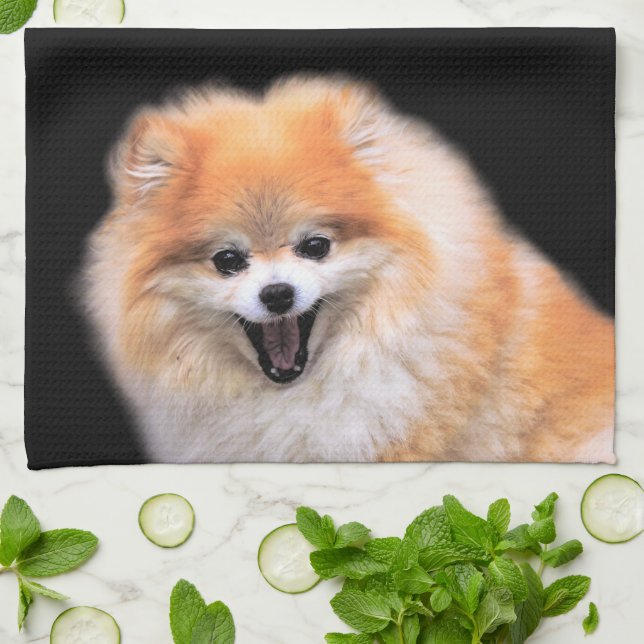 Linge De Cuisine Chien Poméranien mignon riant (Plié)