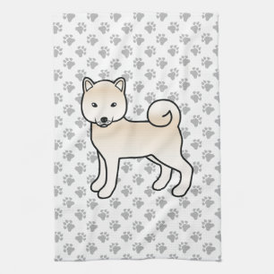 Linge De Cuisine Chien Shiba Inu Mignon Crème Avec Motif de Pattes