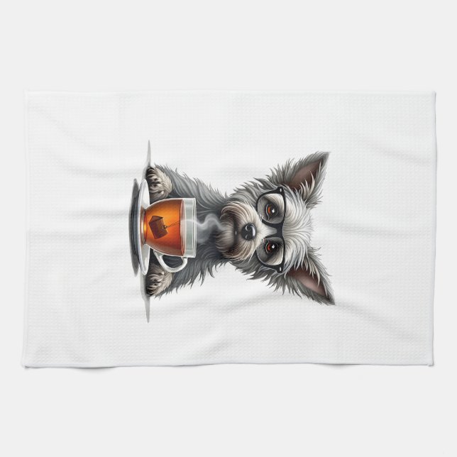 Linge De Cuisine Chien Vintage tenant du thé avec des lunettes Retr (Horizontal)