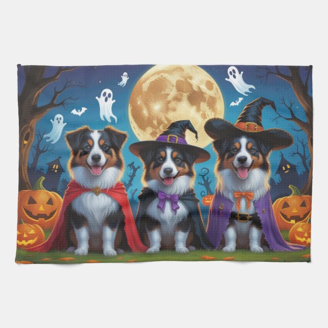 Linge De Cuisine Chiens bergers australiens Citrouille Halloween dr (Horizontal)