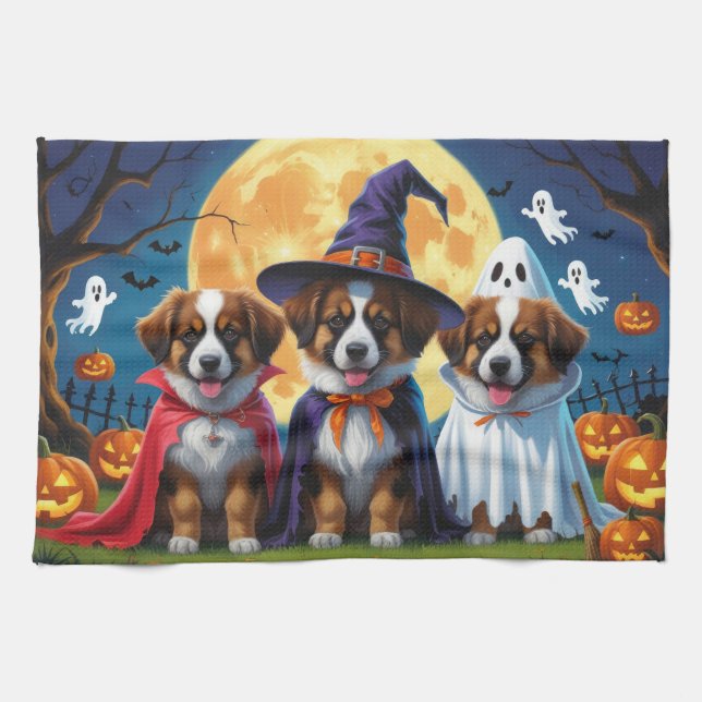 Linge De Cuisine Chiens bergers belges Citrouille Halloween Funny (Horizontal)