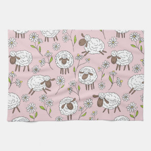 Linge De Cuisine Chiens de comptage sur coton bonbon rose