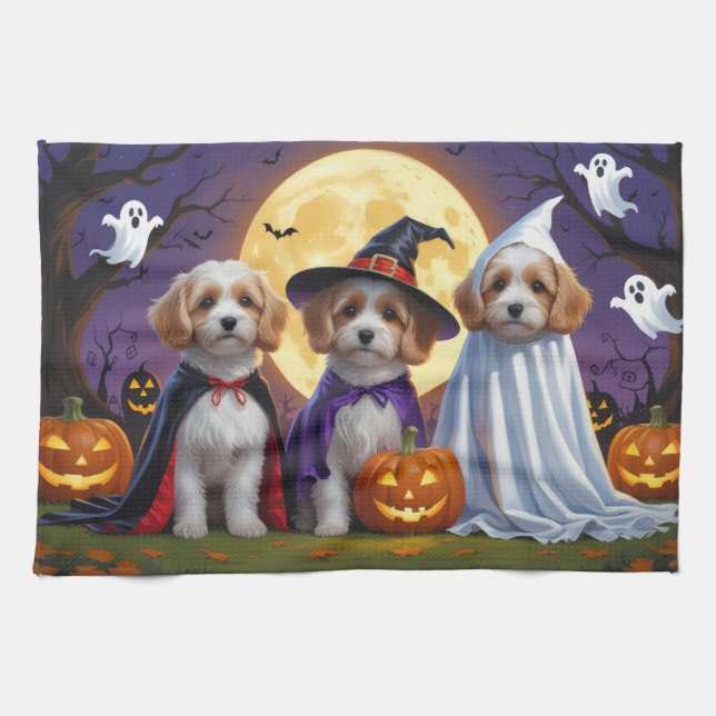 Linge De Cuisine Chiens de Coton De Tulear Citrouille Halloween Fun (Horizontal)