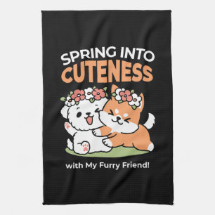 Linge De Cuisine Chiens de jeu avec Flower Crowns - Fun Spring Them
