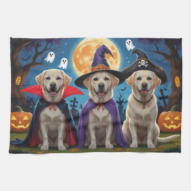 Linge De Cuisine Chiens du Labrador Citrouille Halloween Funny (Horizontal)