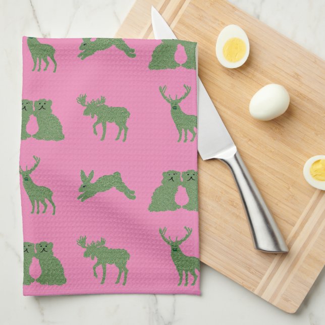 Linge De Cuisine Chiens du Staffordshire Topiary Deer Rabbit (Quart Plié)
