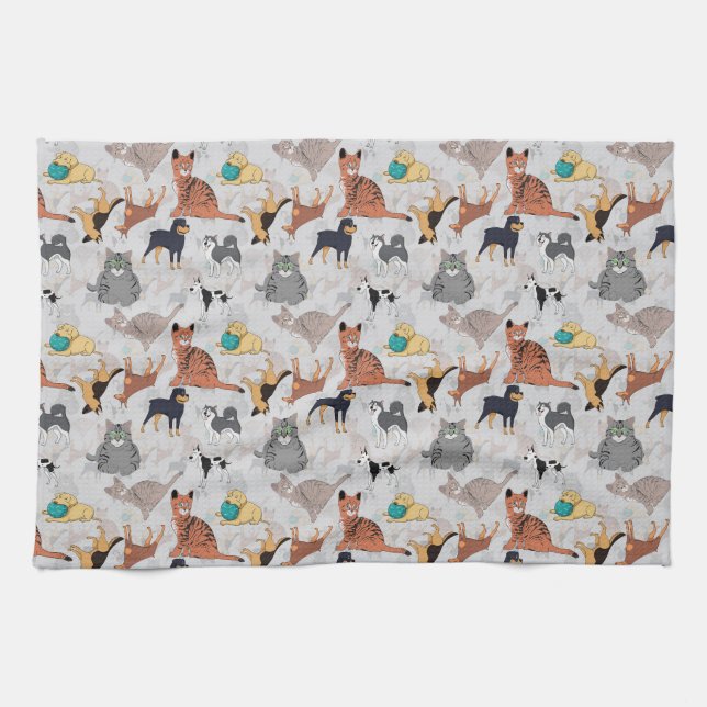 Linge De Cuisine Chiens Et Chats Cutes Design Motif (Horizontal)
