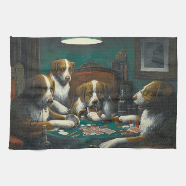 Linge De Cuisine Chiens jouant au poker (jeu de carte animale) (Horizontal)