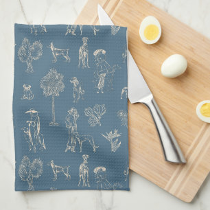 Linge De Cuisine Chiens Lady Toile de Jouy Dark Turquoise
