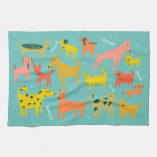 Linge De Cuisine Chiens mignons colorés Chiens chiots Turquoises
