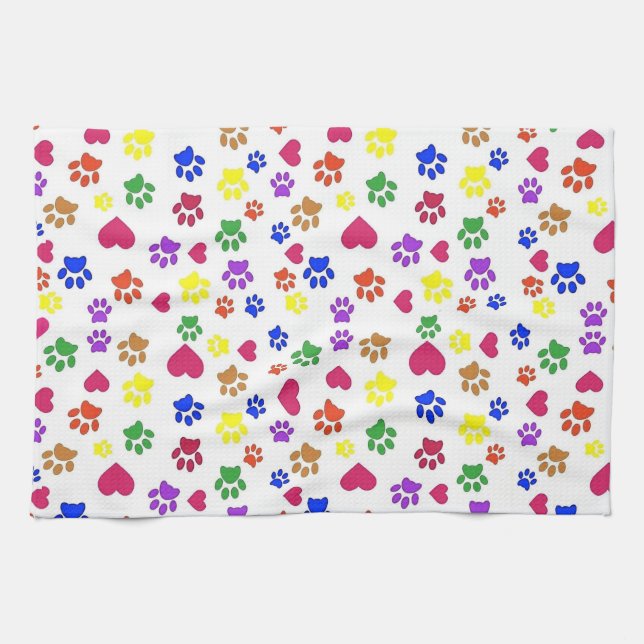 Linge De Cuisine Chiens, pattes et coeurs, (Horizontal)