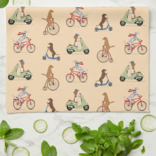 Linge De Cuisine Chiens sur vélos et scooters - Crème