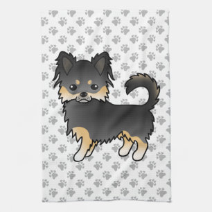 Linge De Cuisine Chihuahua à poil long noir et feu, joli chien et p