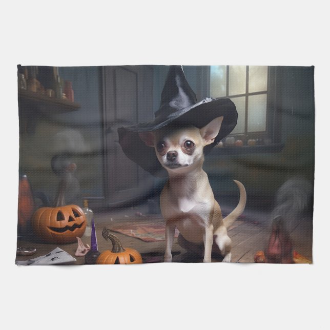 Linge De Cuisine Chihuahua Citrouilles Halloween effrayant (Horizontal)