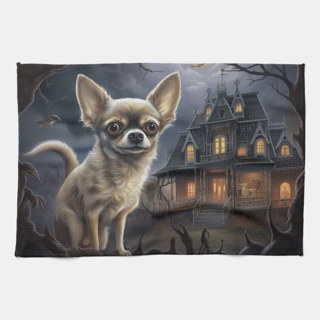 Linge De Cuisine chihuahua Halloween effroi (Horizontal)