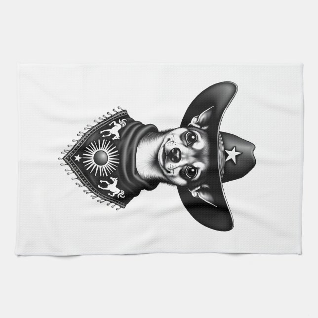 Linge De Cuisine Chihuahua vintage style cow-boy gravure western D (Horizontal)
