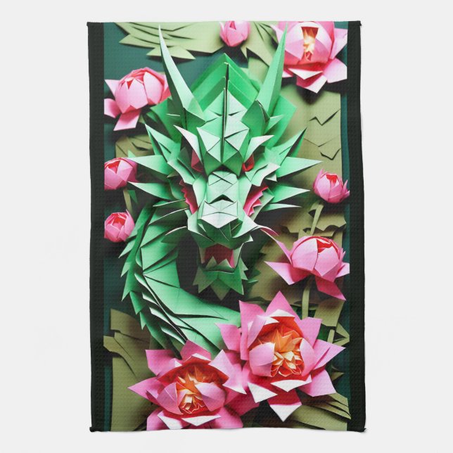 Linge De Cuisine Chine Nouvel An Dragon Vert 2024 Origami KT (Vertical)