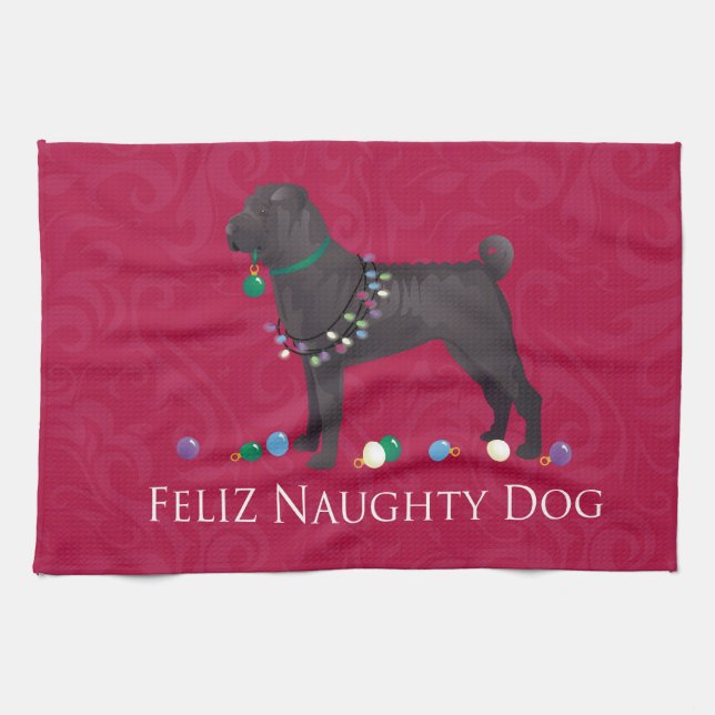 Linge De Cuisine Chinois Shar Pei Feliz Naughty Chien Noël Concepti (Horizontal)