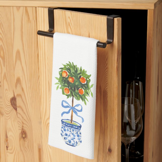 Linge De Cuisine Chinoiserie Citrus Topiary Tree Kitchen Towel (Pliage en tiers)
