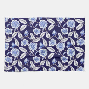 Linge De Cuisine Chinoiserie Delft Blue Floral Porcelaine Motif