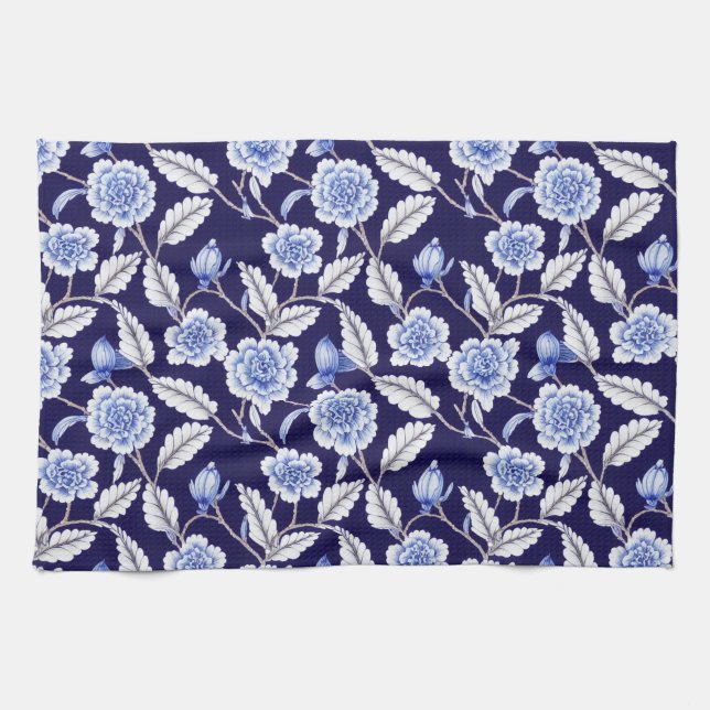 Linge De Cuisine Chinoiserie Delft Blue Floral Porcelaine Motif (Horizontal)