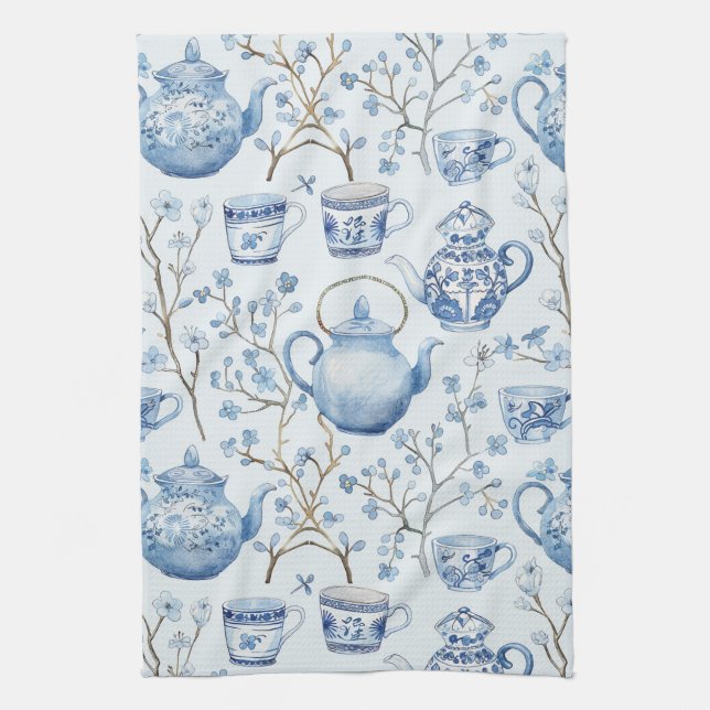 Linge De Cuisine Chinoiserie Fête de Mariage Floral Bleu (Vertical)