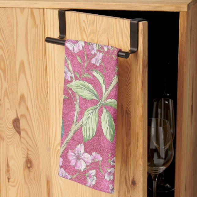 Linge De Cuisine Chinoiserie rose paon floral (Pliage en tiers)