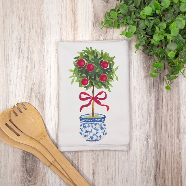 Linge De Cuisine Chinoiserie Topiary Red Bow (Créateur téléchargé)