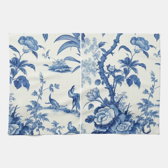 Linge De Cuisine Chinoiseries bleues et blanches (Horizontal)